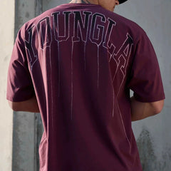 YoungLA Heavyweight Acid Wash Oversized Tee – Washed Maroon Drip Arc Back Artwork