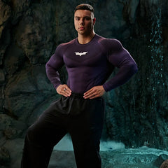 YOUNGLA Men's Superhero Honeycomb Armor Compression Long Sleeve Shirt Shadow Purple