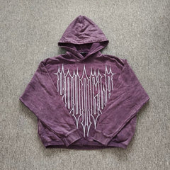 YOUNGLA- Washed Purple Graphic Pullover Hoodie
