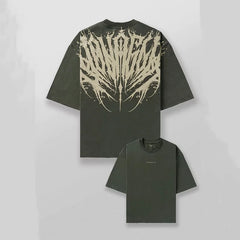 YoungLA Olive Green Tribal Tattoo Back Logo Oversized Shirt | Heavy Cotton Gym Pump Cover