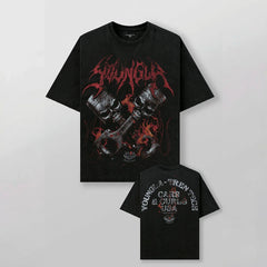 YoungLA Heavyweight Acid Wash Oversized Tee – Mechanical Piston Skull Graphic
