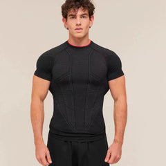 Essential Engineered Panel Seamless Training Short Sleeve – Black / Red