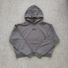 YOUNGLA- Washed Mud Grey Gothic Graphic Pullover Hoodie