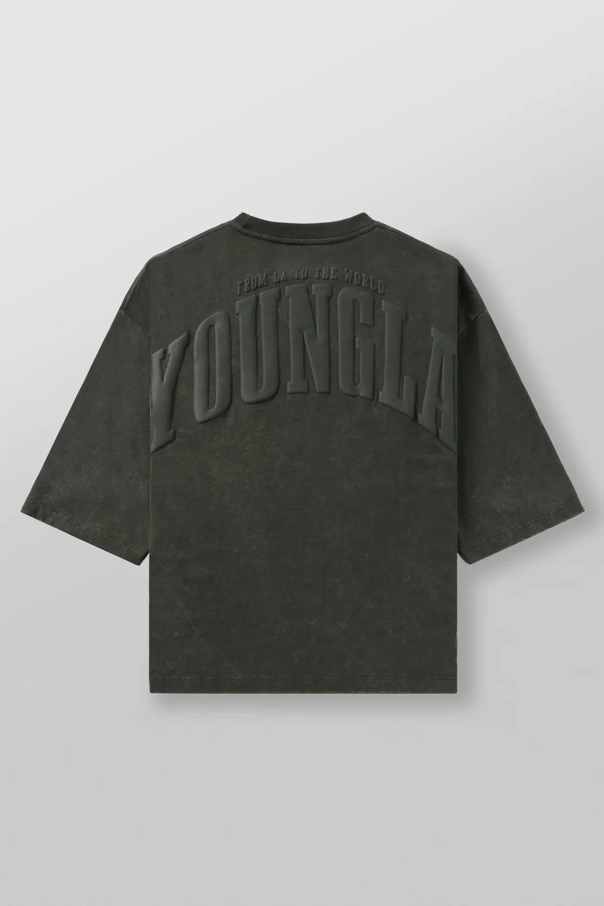 YoungLA Vintage Slate Grey 3D Embossed Arch Logo Oversized Shirt | Heavy Cotton Gym Pump Cover
