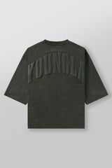 YoungLA Vintage Slate Grey 3D Embossed Arch Logo Oversized Shirt | Heavy Cotton Gym Pump Cover