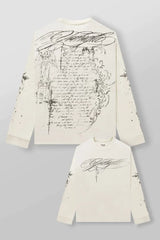 YOUNGLA Men's Gothic Calligraphy Script Long Sleeve Tee