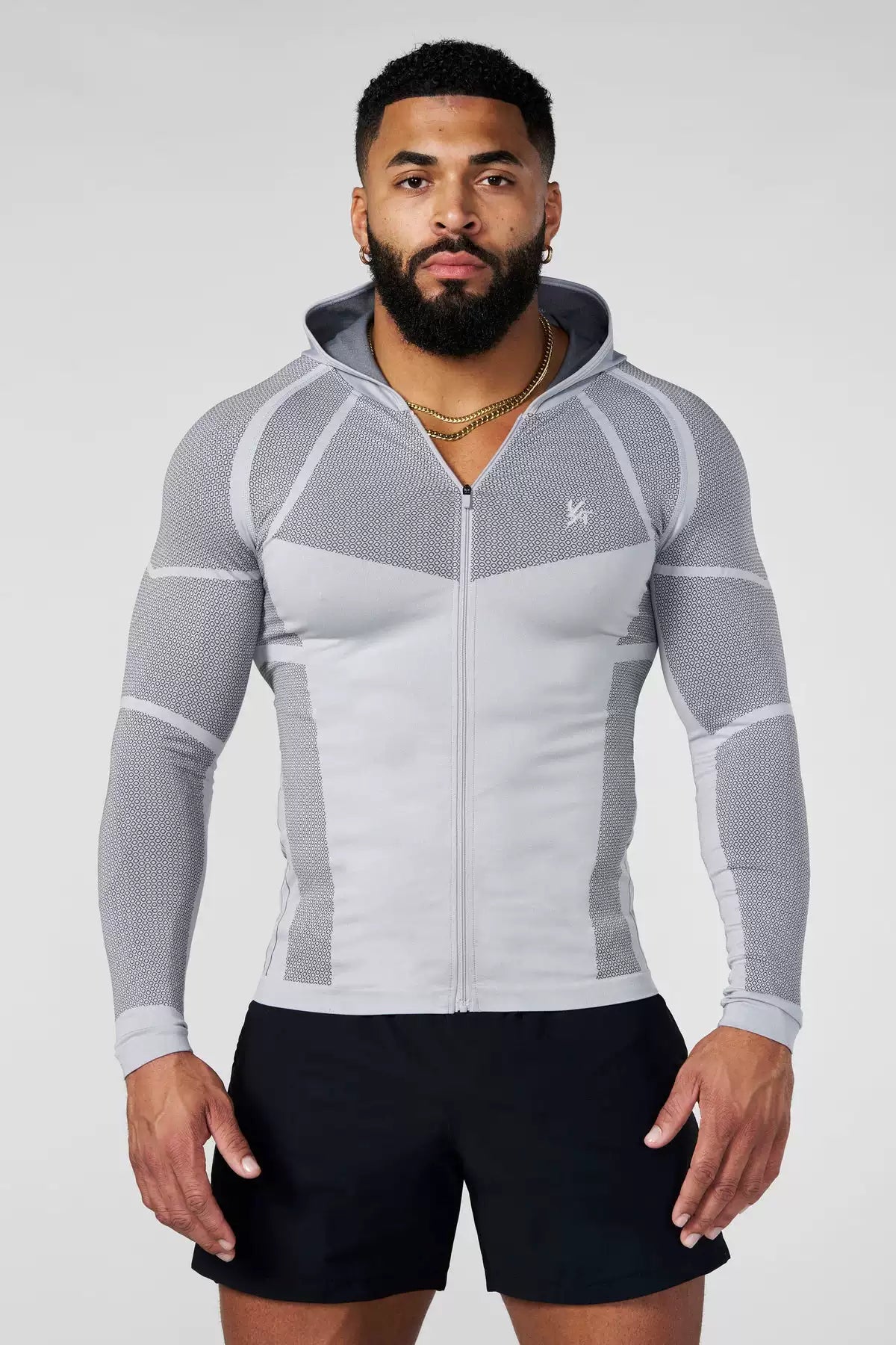 YOUNGLA- Light Grey Fitted Zip-Up Hooded Jacket