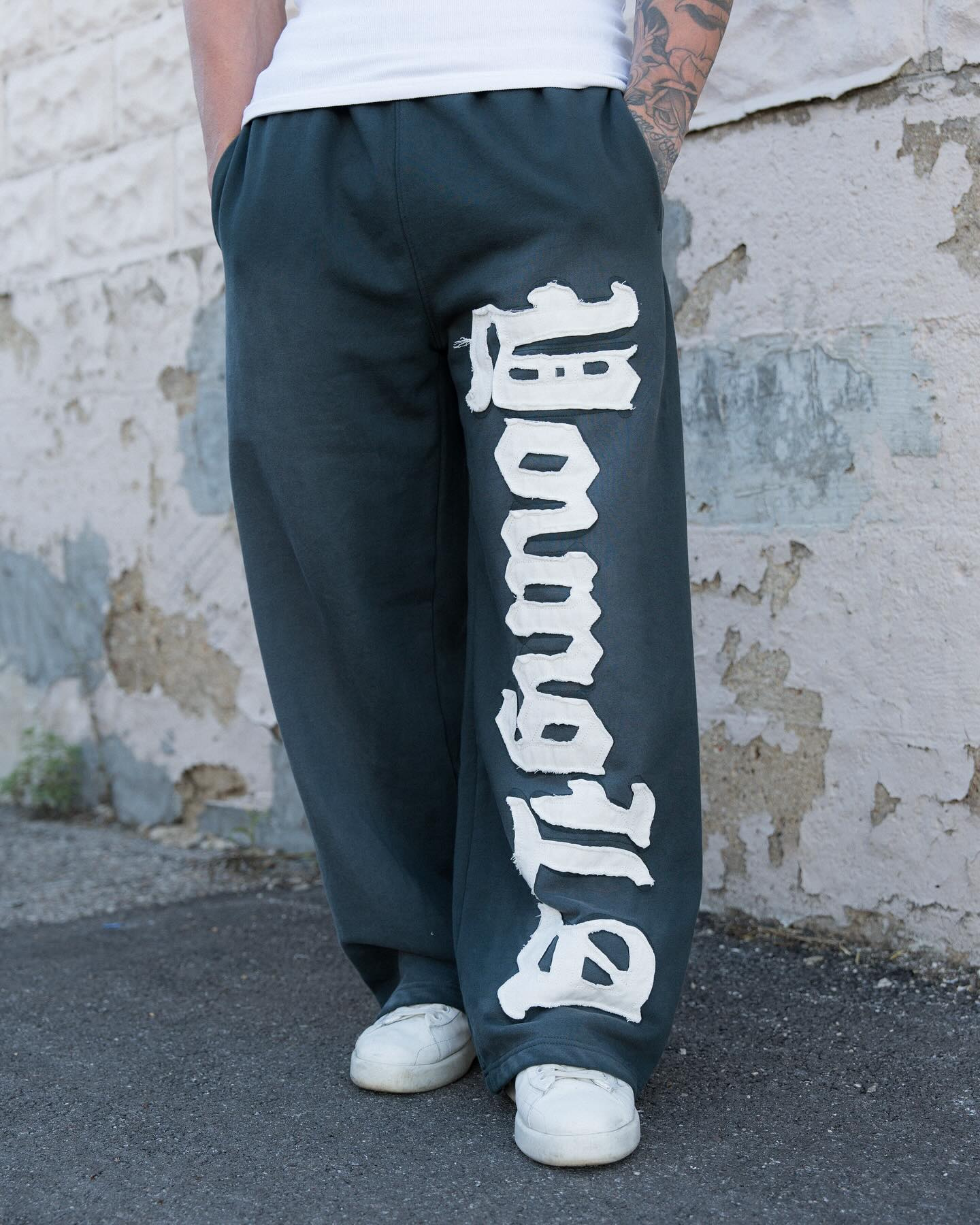 YOUNGLA Men's Gothic Letter Patchwork Straight Leg Sweatpants