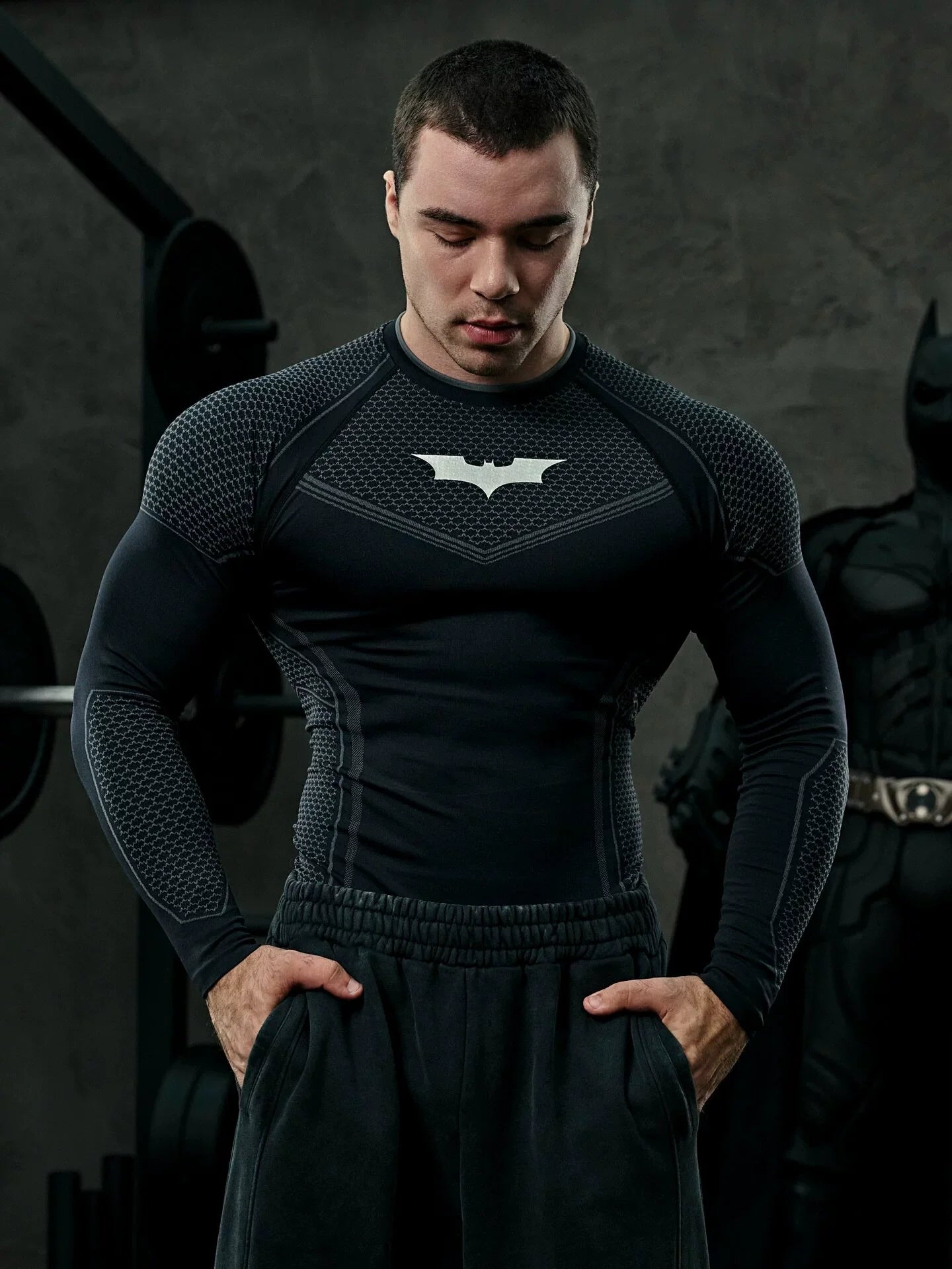 YOUNGLA x Batman Compression Long Sleeve Shirt - Superhero Honeycomb Armor