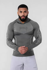 YOUNGLA- Grey Fitted Long Sleeve Hooded Performance Shirt