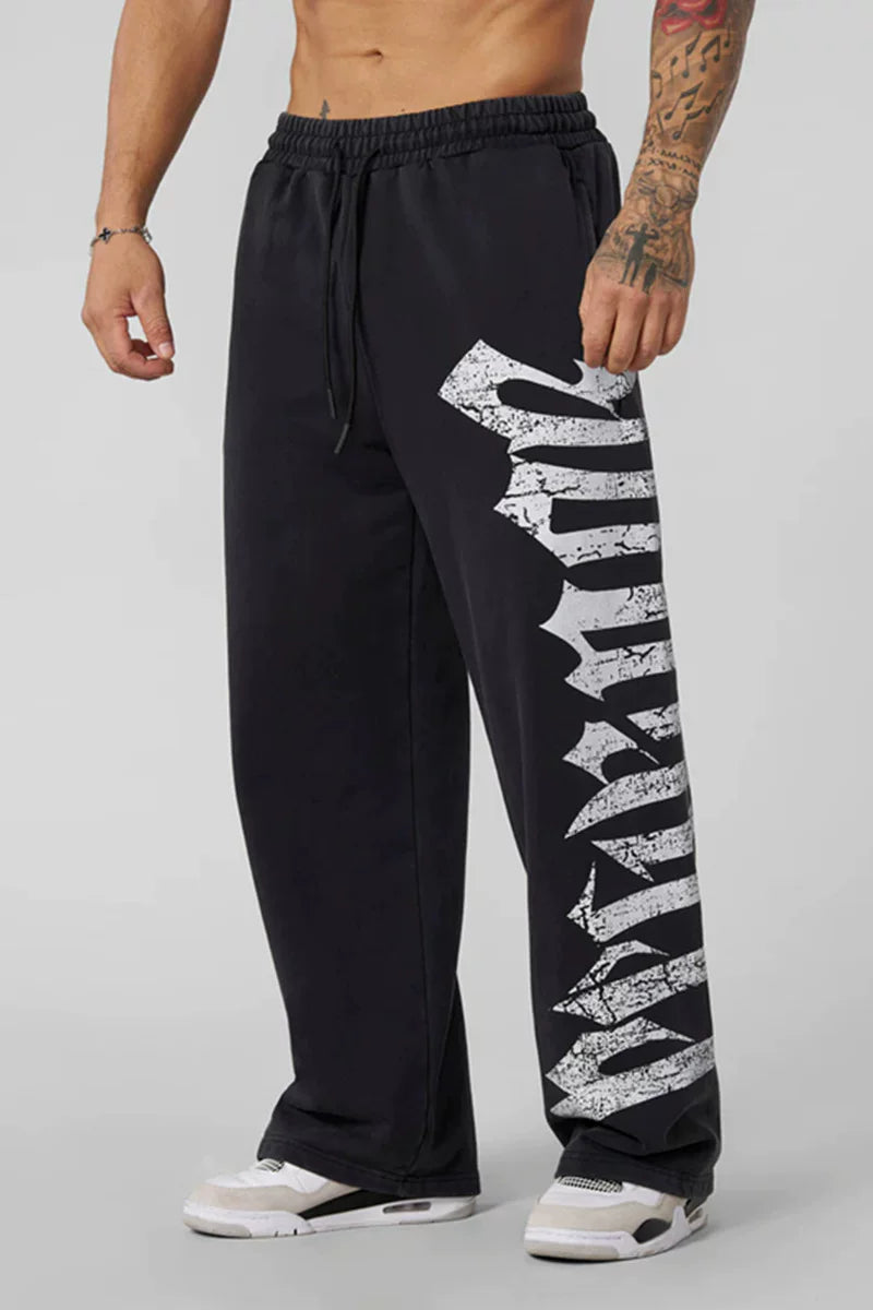 YOUNGLA Men's Oversized Gothic Letter Patchwork Wide Leg Sweatpants
