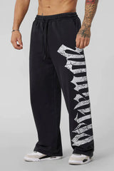 YOUNGLA Men's Oversized Gothic Letter Patchwork Wide Leg Sweatpants