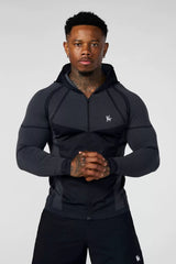 YOUNGLA- Black Fitted Zip-Up Hooded Jacket