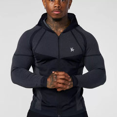 YOUNGLA- Black Fitted Zip-Up Hooded Jacket
