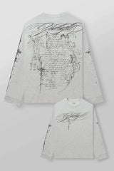 YOUNGLA Men's Gothic Calligraphy Script Long Sleeve Tee