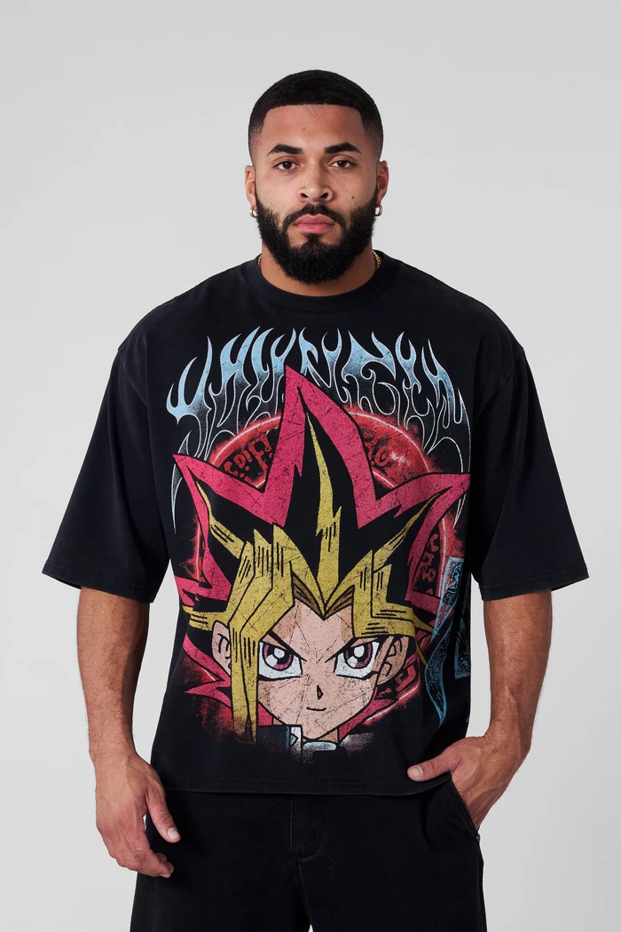 YoungLA x Yu-Gi-Oh! Heavyweight Acid Wash Oversized Tee – Yugi Muto Anime Graphic