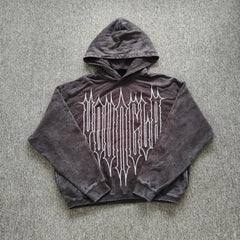 YOUNGLA- Washed Black Graphic Pullover Hoodie