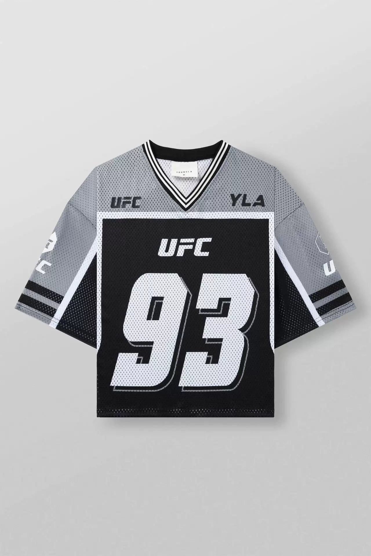 YoungLA x UFC Oversized V-Neck Mesh Jersey – Grey / Black "93" Graphic