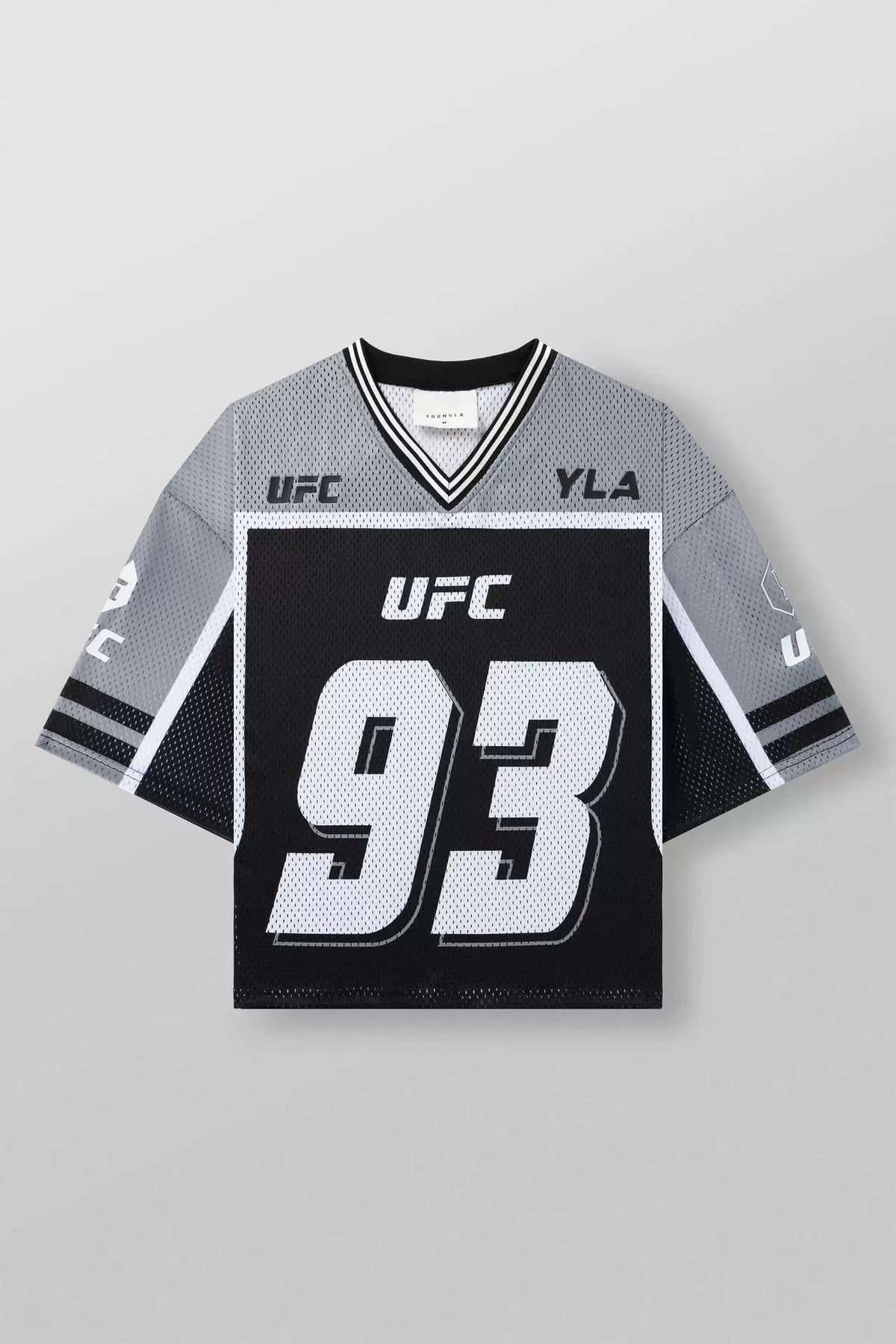 YoungLA x UFC Oversized V-Neck Mesh Jersey – Grey / Black "93" Graphic
