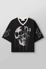 YoungLA Heavyweight Oversized V-Neck Mesh Jersey – Dripping Skull Graphic