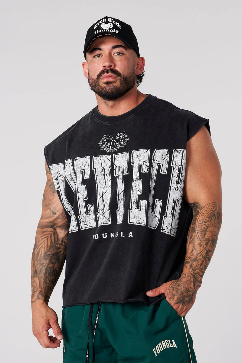 YoungLA Black Trentech Acid-Wash Muscle Tee