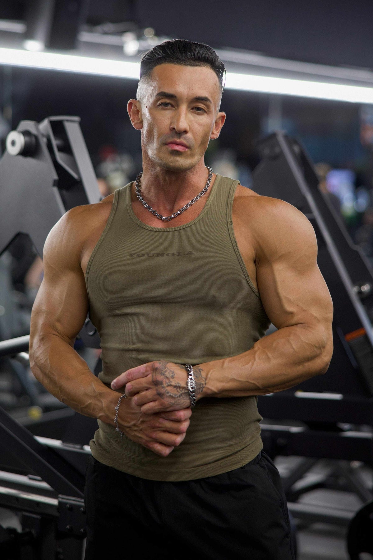 YoungLA Olive Green Ribbed Performance Tank