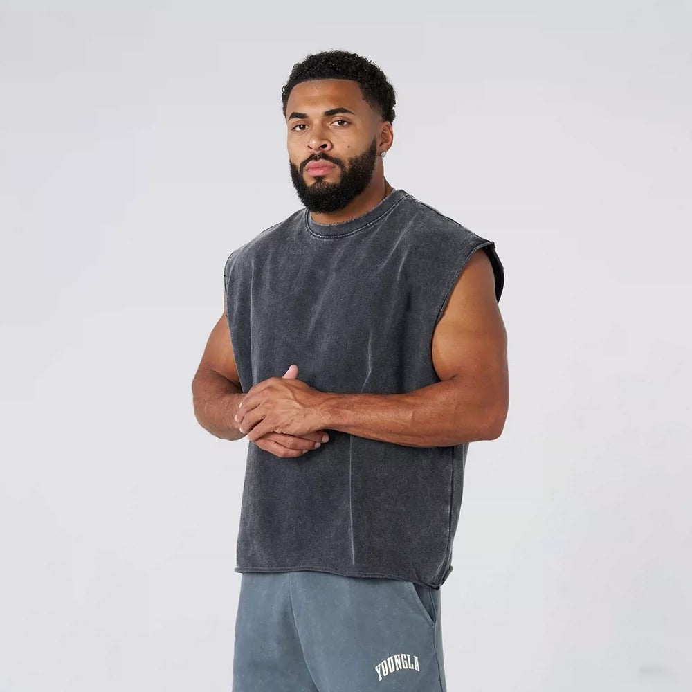YoungLA Charcoal Acid-Wash Gothic Muscle Tee